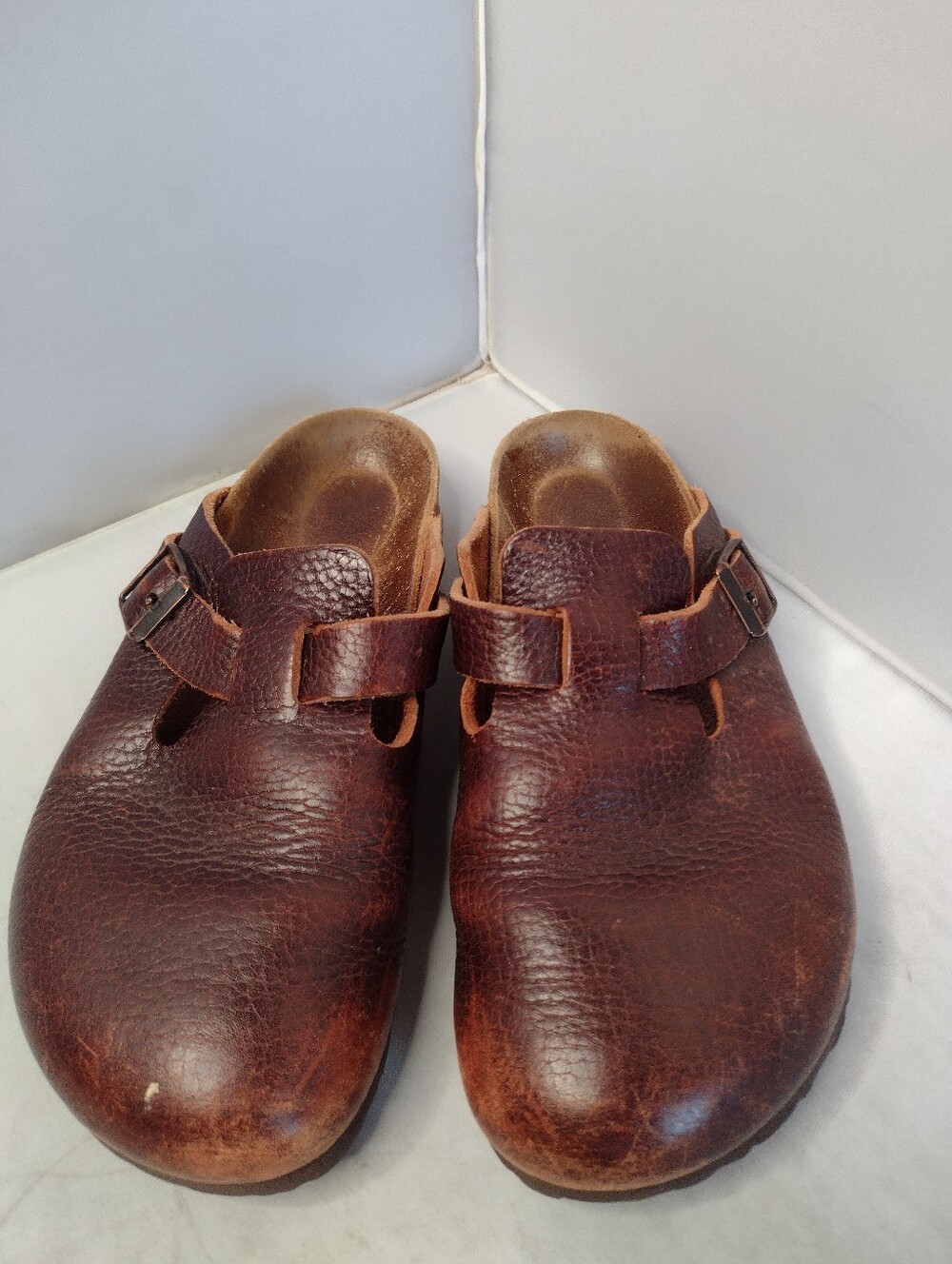 Birkenstock Boston Leather Clog Mules Shoes 36 Brown Unisex Cork Slip On B9